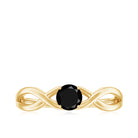 Round Black Onyx Solitaire Promise Ring in Crossover Shank Black Onyx - ( AAA ) - Quality - Rosec Jewels