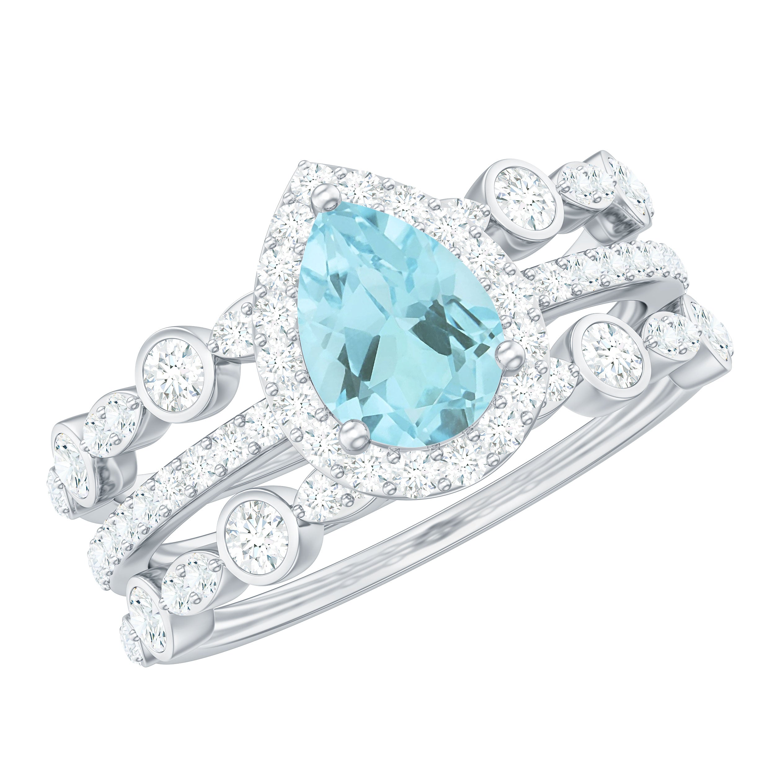 2.25 CT Sky Blue Topaz and Moissanite Solitaire Bridal Ring Set Sky Blue Topaz - ( AAA ) - Quality - Rosec Jewels
