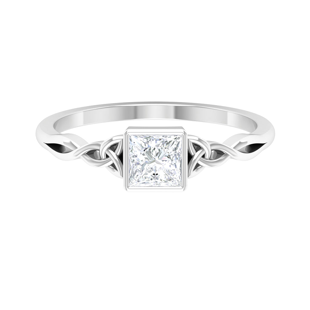 5 MM Princess Cut Moissanite Solitaire Celtic Ring in Bezel Setting Moissanite - ( D-VS1 ) - Color and Clarity - Rosec Jewels