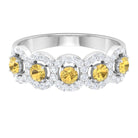 Certified Citrine and Diamond Classic Halo Half Eternity Band Ring Citrine - ( AAA ) - Quality - Rosec Jewels