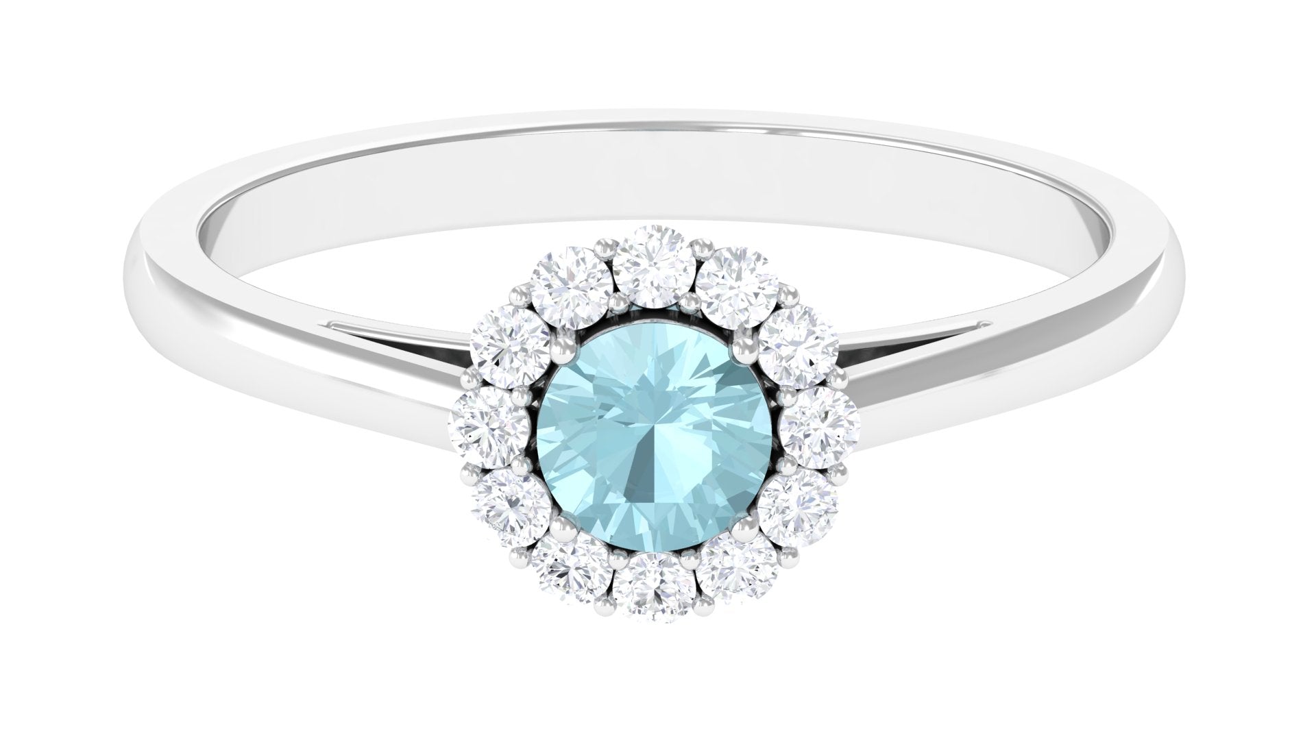 1 CT Sky Blue Topaz and Diamond Floating Halo Engagement Ring Sky Blue Topaz - ( AAA ) - Quality - Rosec Jewels