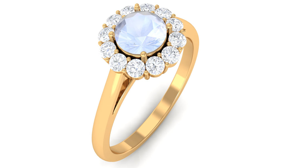 1 CT Moonstone and Diamond Floating Halo Engagement Ring Moonstone - ( AAA ) - Quality - Rosec Jewels