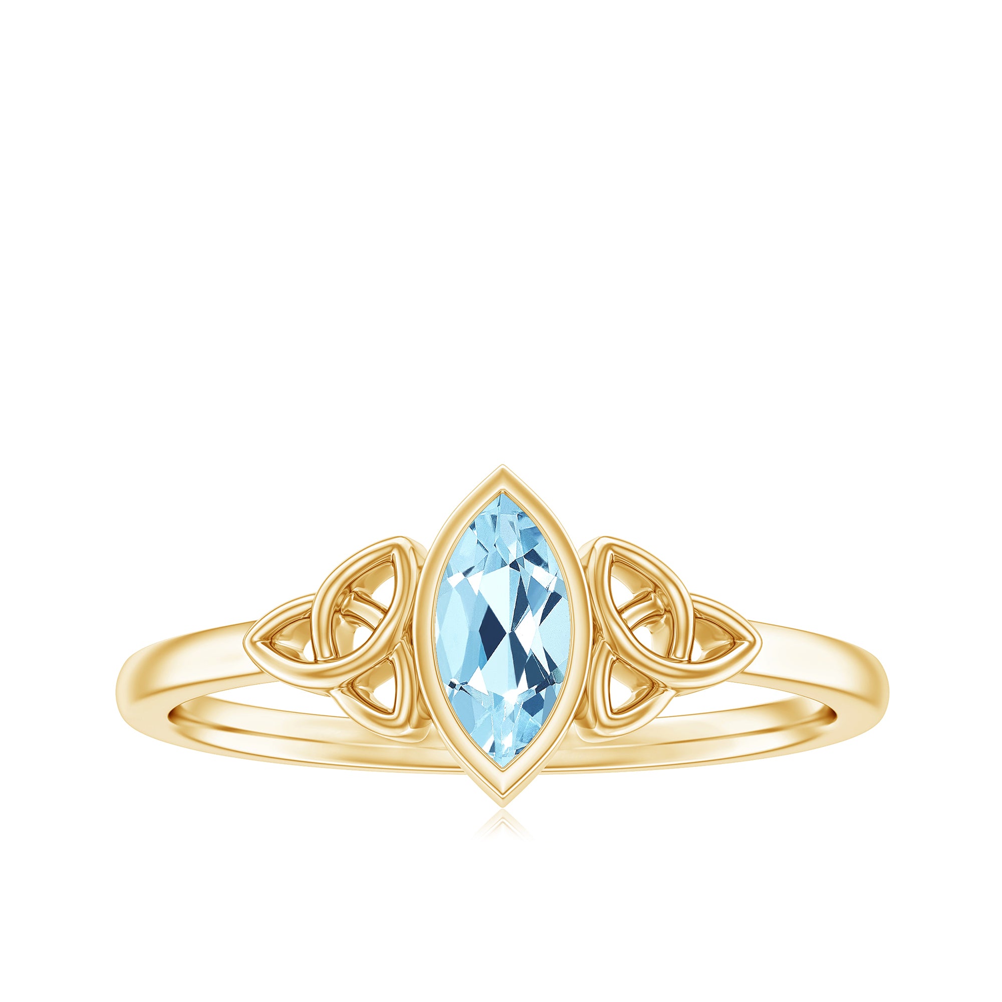 4X8 MM Marquise Cut Aquamarine Gold Solitaire Celtic Ring in Bezel Setting Aquamarine - ( AAA ) - Quality - Rosec Jewels