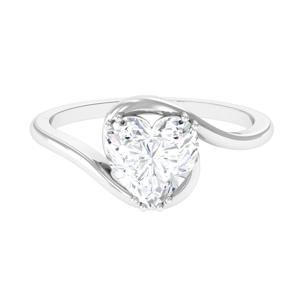 2 CT Heart Shape Moissanite Solitaire Bypass Engagement Ring Moissanite - ( D-VS1 ) - Color and Clarity - Rosec Jewels