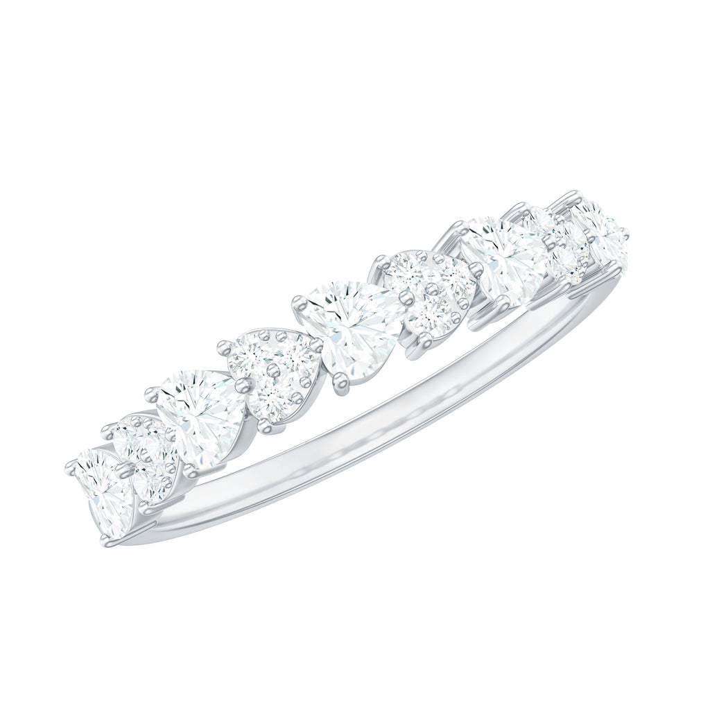 Simulated Diamond Heart Shape Half Eternity Ring Zircon - ( AAAA ) - Quality - Rosec Jewels