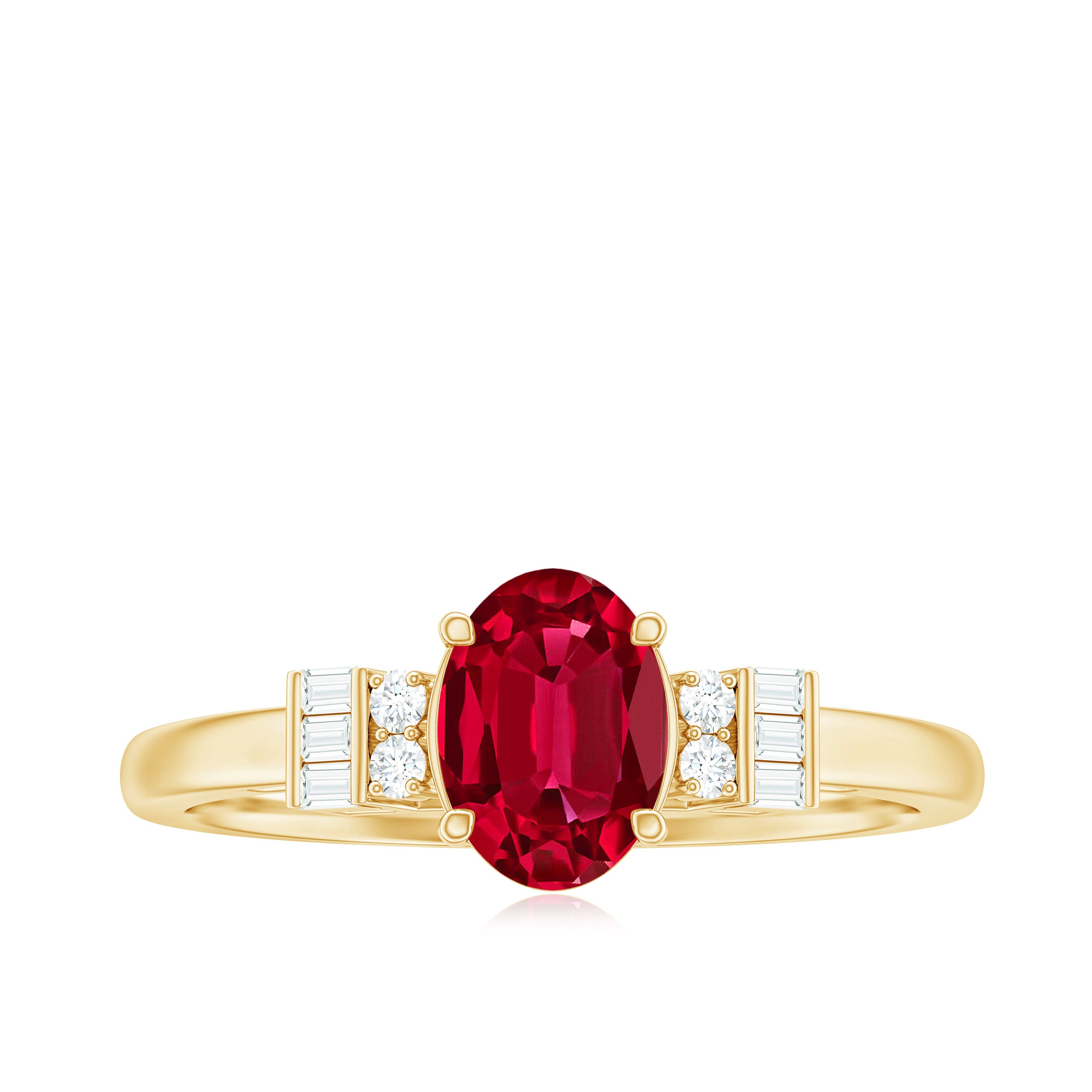 1.25 CT Oval Created Ruby Solitaire Ring with Diamond Accent Lab Created Ruby - ( AAAA ) - Quality - Rosec Jewels