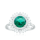 Round Created Emerald Cocktail Ring with Moissanite Double Halo Lab Created Emerald - ( AAAA ) - Quality - Rosec Jewels