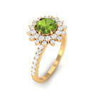 Round Peridot Statement Engagement Ring with Moissanite Cluster Halo Peridot - ( AAA ) - Quality - Rosec Jewels