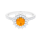 Round Fire Opal Statement Engagement Ring with Moissanite Fire Opal - ( AAA ) - Quality - Rosec Jewels