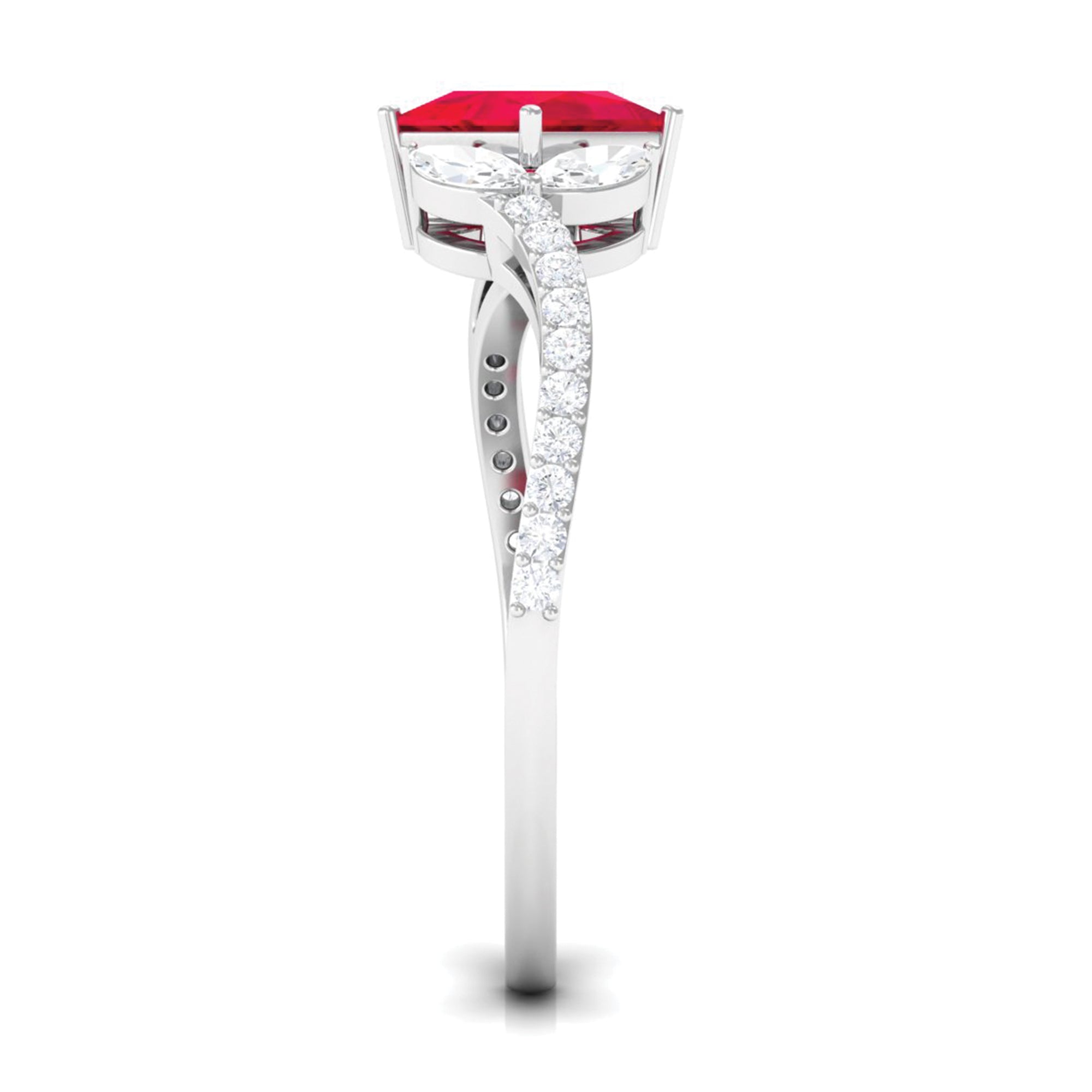 Princess Cut Lab Grown Ruby Solitaire Ring with Diamond Lab Created Ruby - ( AAAA ) - Quality - Rosec Jewels
