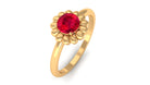 5 MM Round Lab Created Ruby Solitaire Gold Flower Ring Lab Created Ruby - ( AAAA ) - Quality - Rosec Jewels