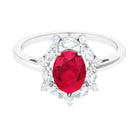 Lab Grown Ruby Designer Halo Engagement Ring with Moissanite Lab Created Ruby - ( AAAA ) - Quality - Rosec Jewels
