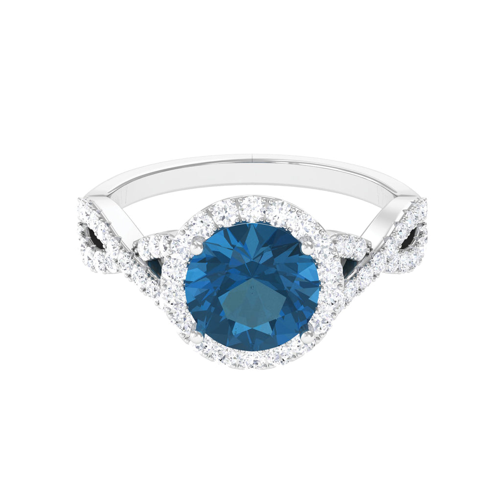 London Blue Topaz and Diamond Crossover Engagement Ring London Blue Topaz - ( AAA ) - Quality - Rosec Jewels