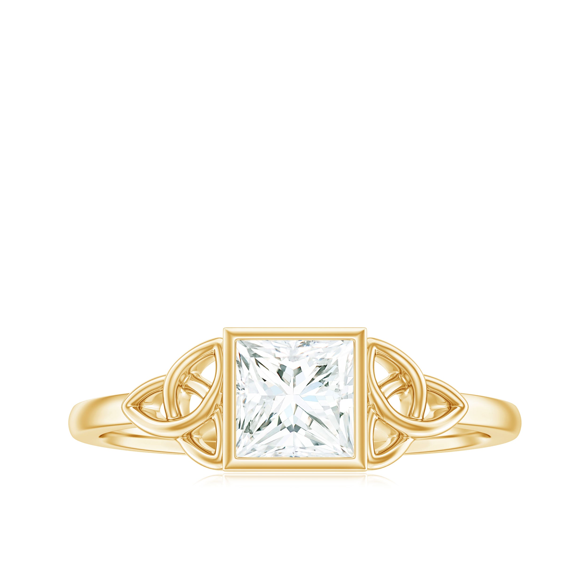 Princess Cut Moissanite Solitaire Celtic Ring in Bezel Setting Moissanite - ( D-VS1 ) - Color and Clarity - Rosec Jewels