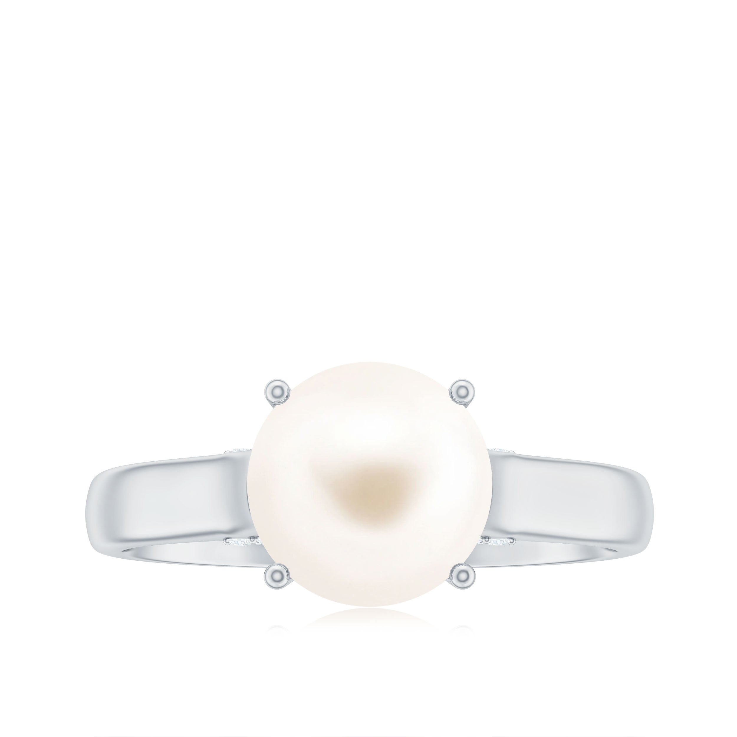 Freshwater Pearl Solitaire with Diamond Ring Freshwater Pearl - ( AAA ) - Quality - Rosec Jewels