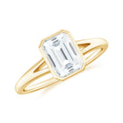 Bezel Set Emerald Cut Moissanite Solitaire Promise Ring in Spilt Shank Moissanite - ( D-VS1 ) - Color and Clarity - Rosec Jewels